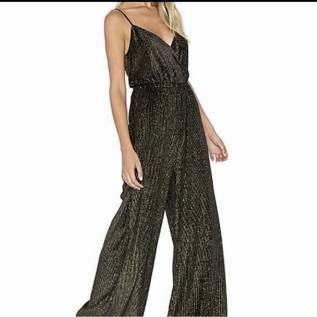 Show Me Your Mumu Gala Jumpsuit Metallic Black Gold Wide Leg Size Small Holiday